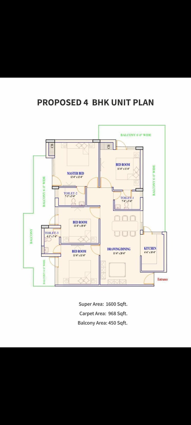 Floor Plan, adore-prima 4 Bedroom 1600 Sq.Ft. Apartment In Sector 72 Faridabad 8214116