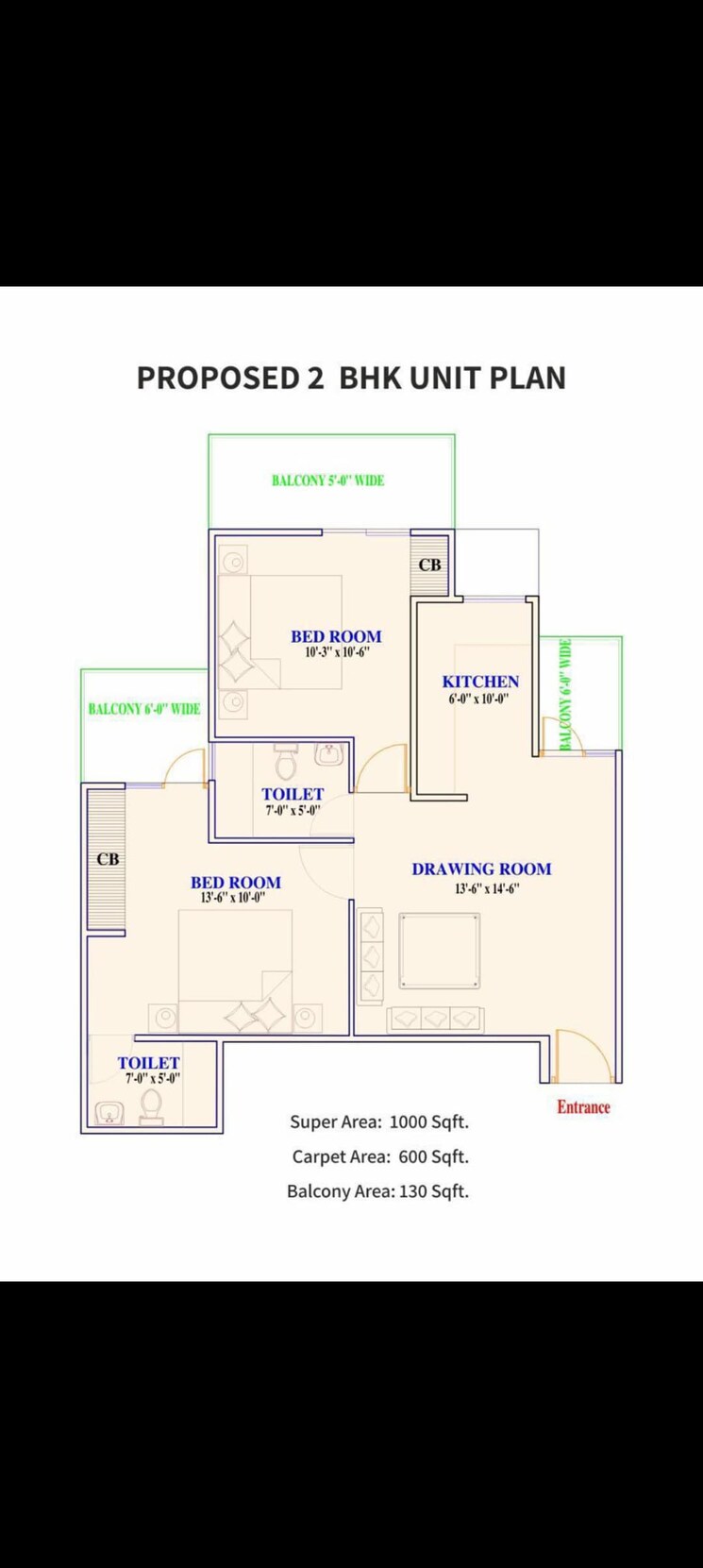 Floor Plan, adore-prima 2 Bedroom 1000 Sq.Ft. Apartment In Sector 72 Faridabad 8214155