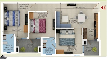 Floor Plan in 3 BHK Apartment at Sudarshan Amrit Homes, Sector 88 – for Sale