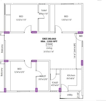 Floor Plan in 3 BHK Apartment at Sarjapur – for Sale