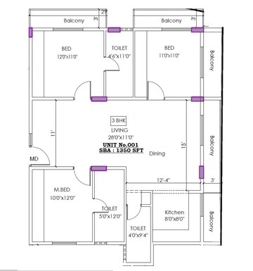 Floor Plan in 3 BHK Apartment at Sarjapur – for Sale