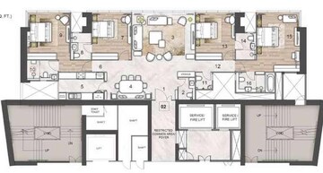 Floor Plan in 4 BHK Apartment at Rustomjee Crown, Prabhadevi – for Sale