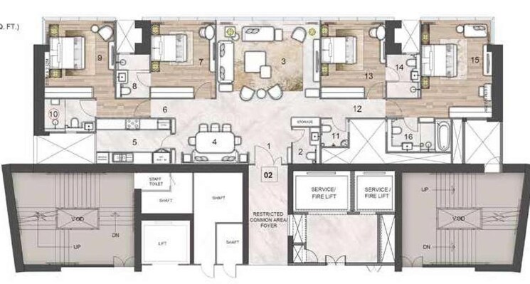 Floor Plan, rustomjee-crown 4 Bedroom 2156 Sq.Ft. Apartment In Prabhadevi Mumbai 8216064