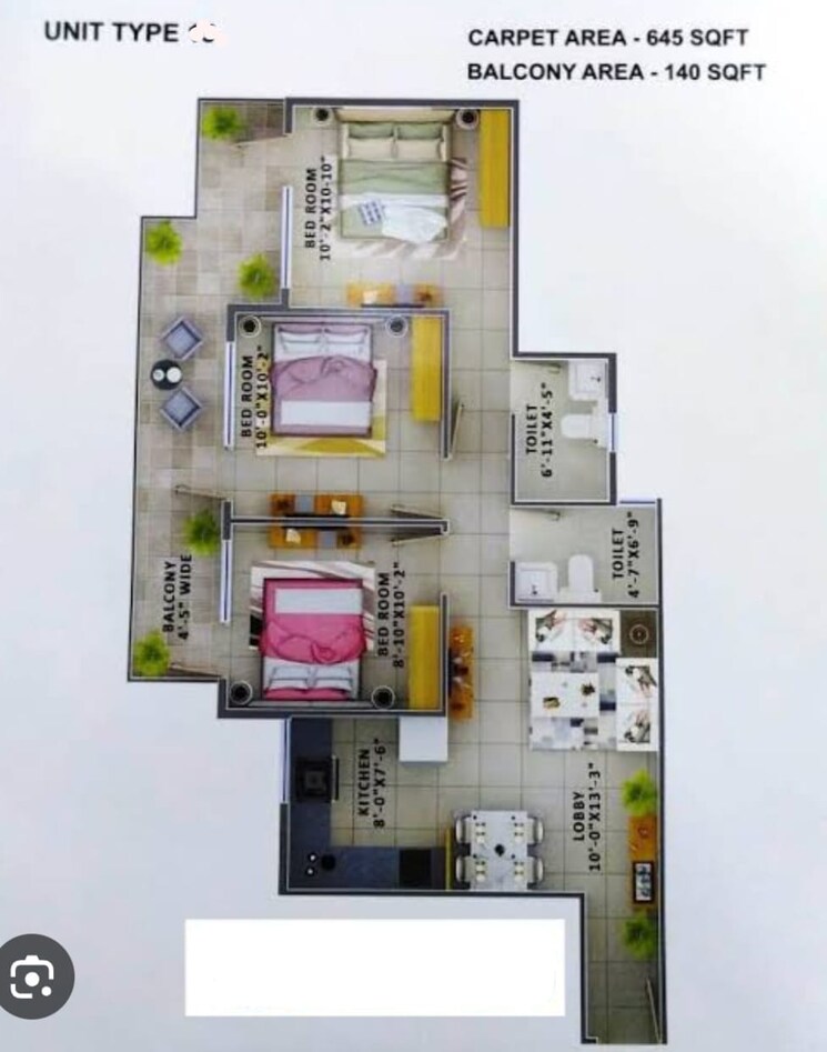 Floor Plan, rof-aalayas-phase-2 3 Bedroom 864 Sq.Ft. Apartment In Sector 102 Gurgaon 8219348