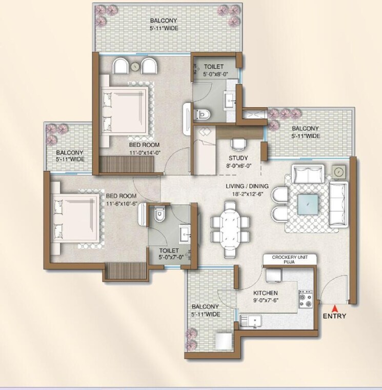 Floor Plan, godrej-meridien 2 Bedroom 1366 Sq.Ft. Apartment In Sector 106 Gurgaon 8221810