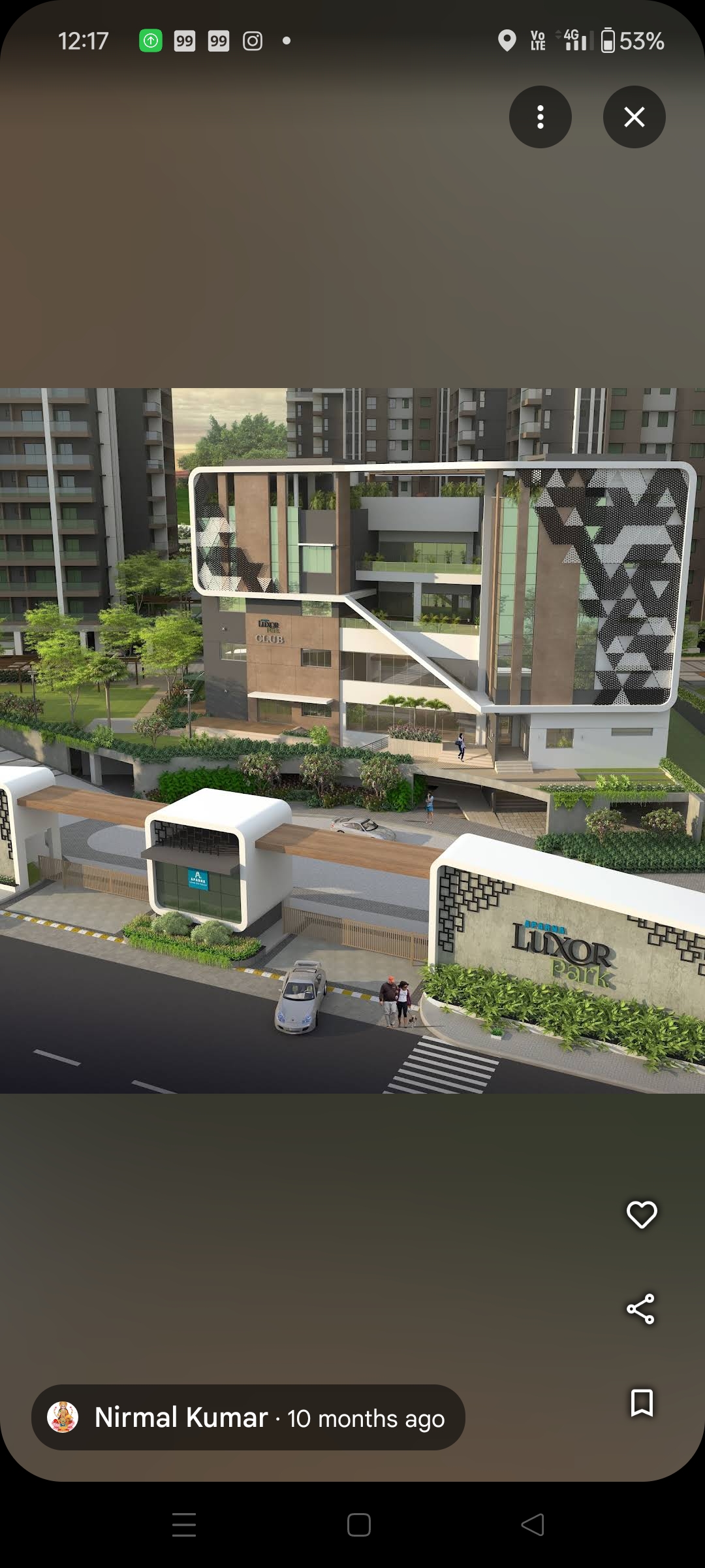 3 BHK + Servant Room 3070 Sq.Ft. Apartment in Aparna Luxor Park