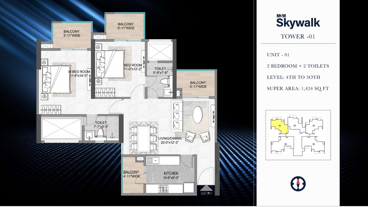 2 BHK + Extra Room Apartment For Sale in M3M Skywalk