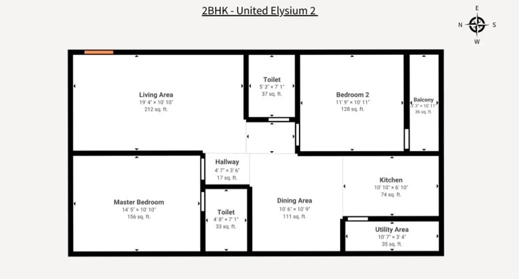 Floor Plan, united-elysium 2 Bedroom 1180 Sq.Ft. Apartment In Whitefield Bangalore 8224130