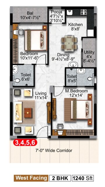Floor Plan in 2 BHK Apartment at Tukkuguda – for Sale