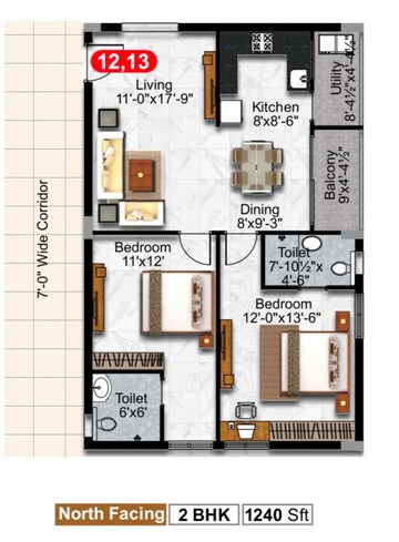 Floor Plan in 2 BHK Apartment at Tukkuguda – for Sale