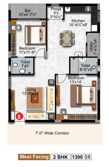 Floor Plan in 2 BHK Apartment at Tukkuguda – for Sale