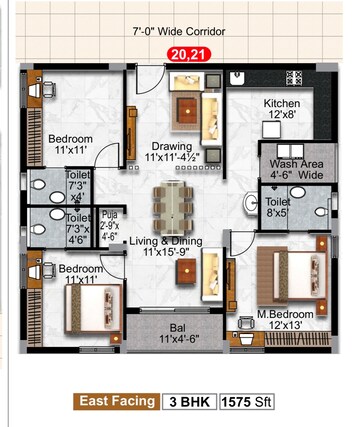 Floor Plan in 2 BHK Apartment at Tukkuguda – for Sale