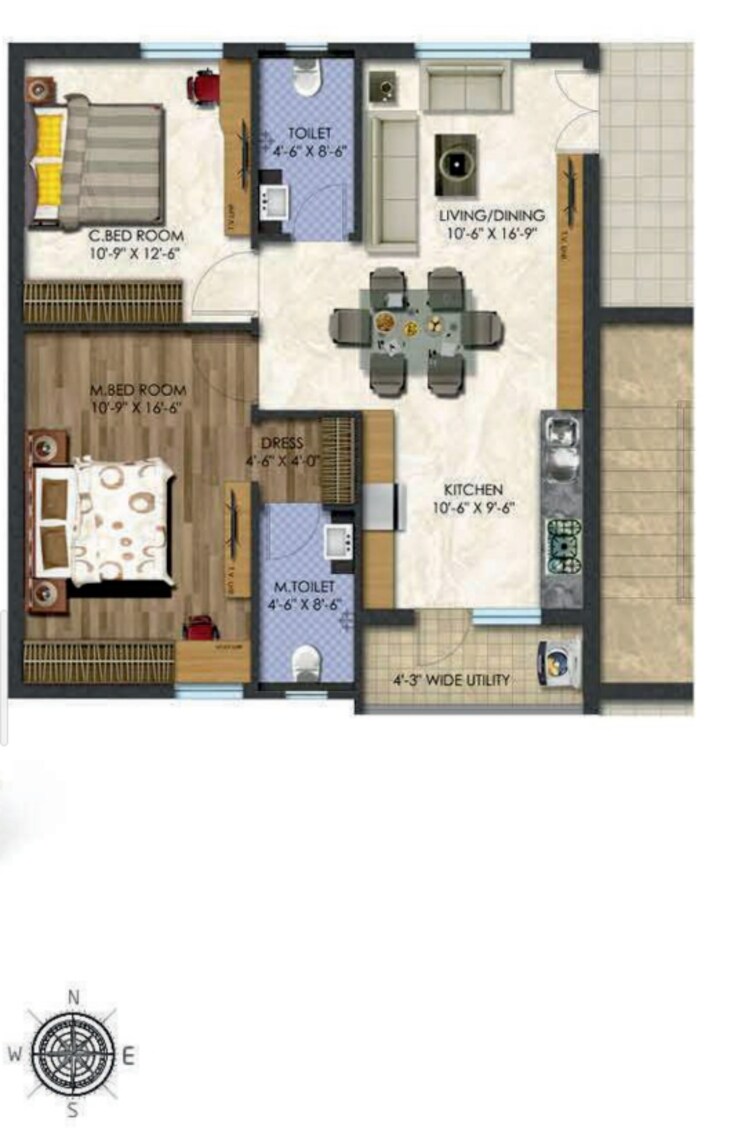 Floor Plan, aganampudi 2 Bedroom 121 Sq.Yd. Apartment In Aganampudi Vizag 8225616