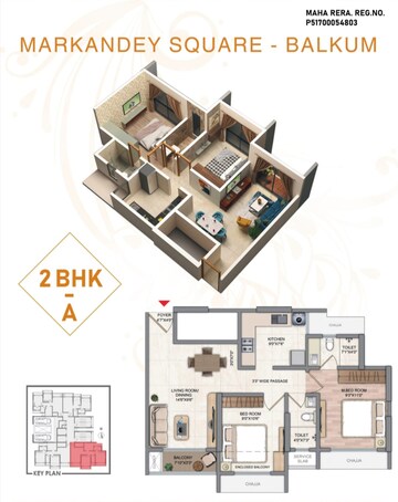 Floor Plan in 2 BHK Apartment at Aarti Markandey Square, Balkum Pada – for Sale