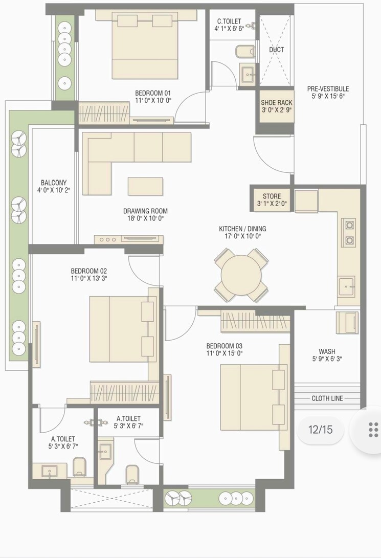 Floor Plan, sharanya-altura 3 Bedroom 1760 Sq.Ft. Apartment In Shilaj Ahmedabad 8232788
