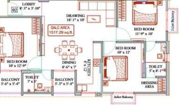 Floor Plan in 4 BHK Apartment at Jagatpura – for Sale
