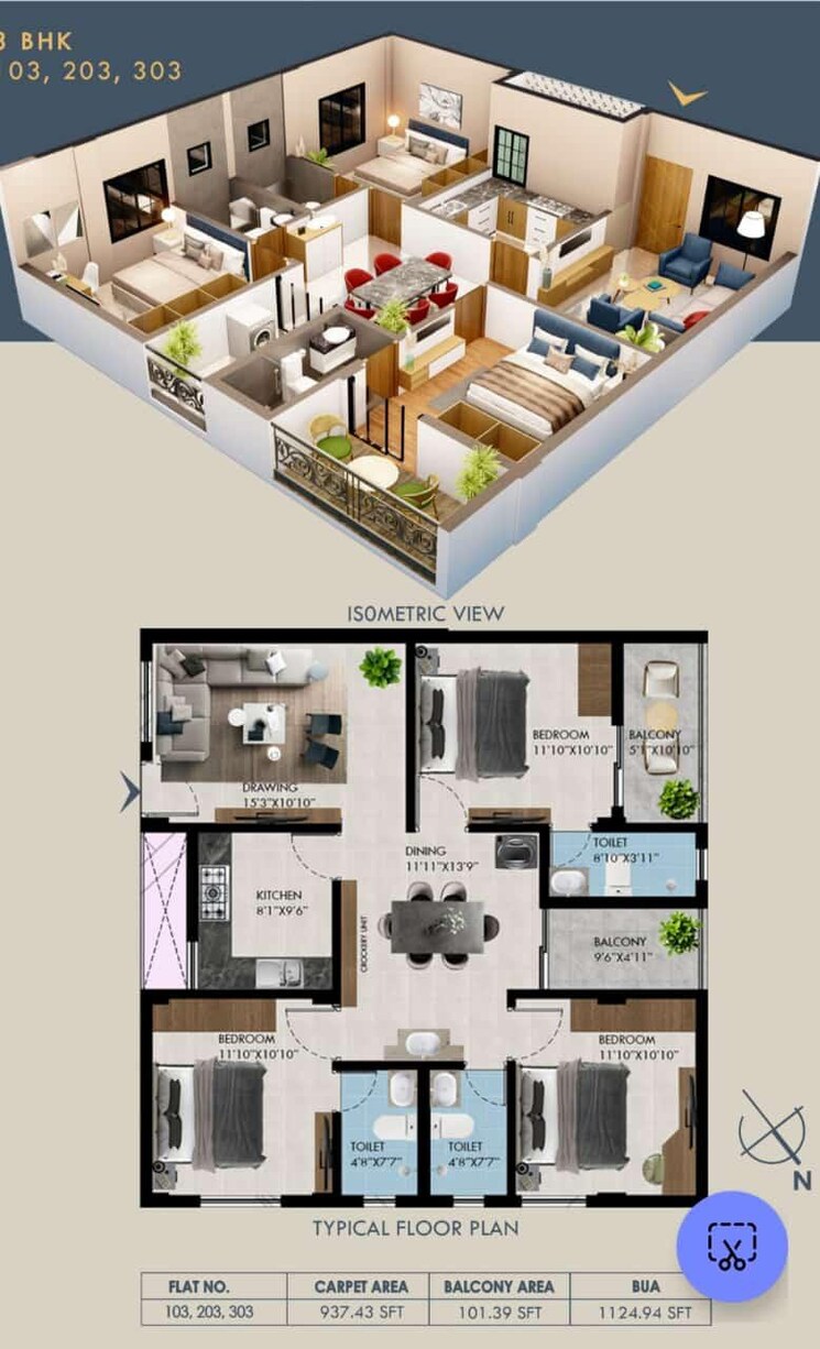 Floor Plan, pahala 2 Bedroom 1304 Sq.Ft. Apartment In Pahala Bhubaneswar 8242686