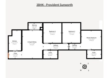 Floor Plan in 3 BHK Apartment at Provident Sunworth, Mysore Road – for Sale