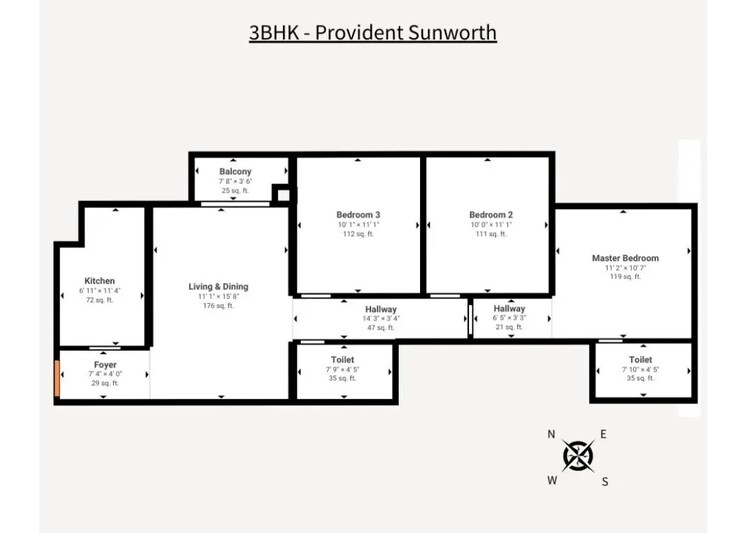 Floor Plan, provident-sunworth 3 Bedroom 1082 Sq.Ft. Apartment In Mysore Road Bangalore 8246179