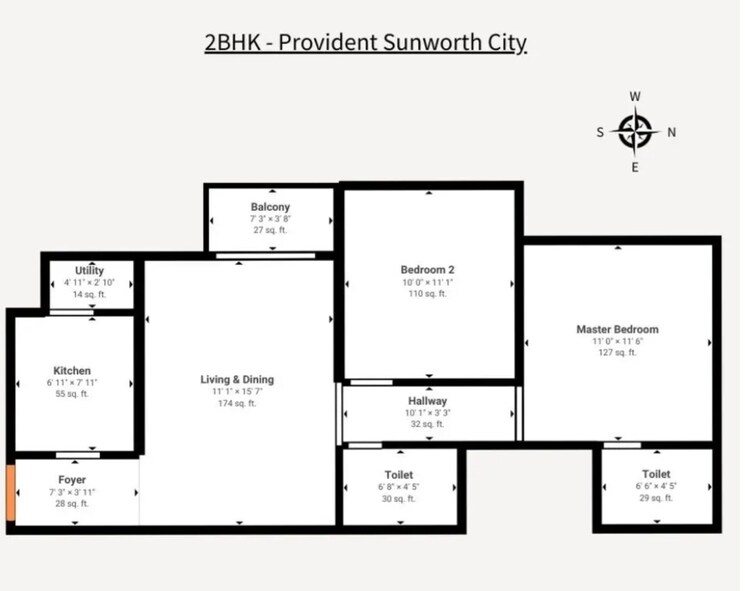 Floor Plan, provident-sunworth 2 Bedroom 883 Sq.Ft. Apartment In Mysore Road Bangalore 8246649