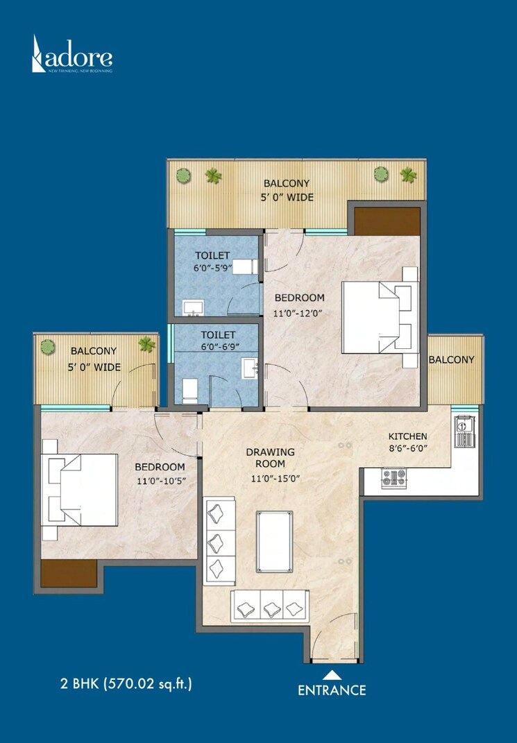 Floor Plan, adore-samriddhi 3 Bedroom 800 Sq.Ft. Apartment In Sector 89 Faridabad 8249817