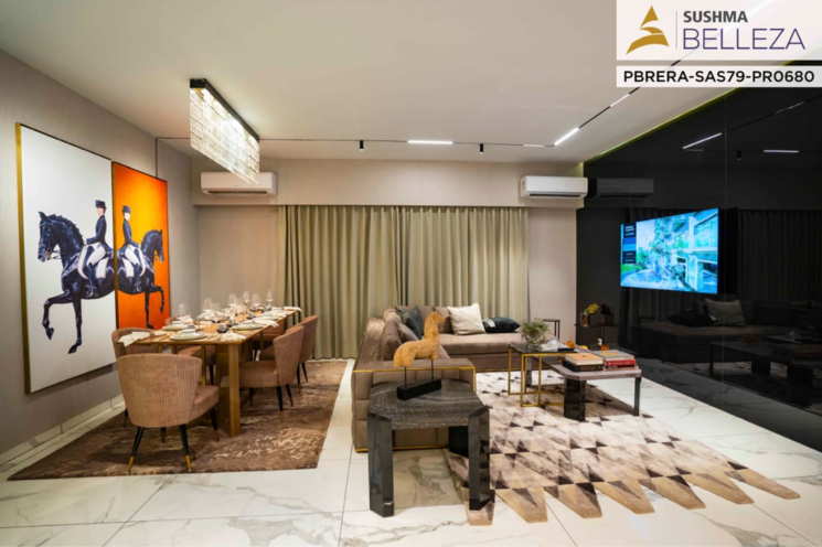 Living Room, sushma-belleza 3 Bedroom 2300 Sq.Ft. Apartment In Nagla Road Zirakpur 8250579
