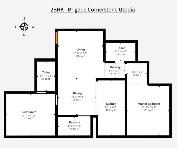 Floor Plan, brigade-cornerstone-utopia 2 Bedroom 1243 Sq.Ft. Apartment In Varthur Bangalore 8253286