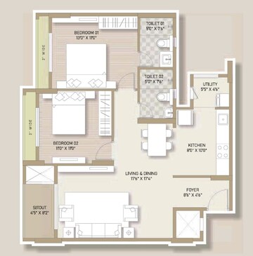 Floor Plan in 2 BHK Apartment at Goyal Orchid Bloomsberry, Panathur – for Sale