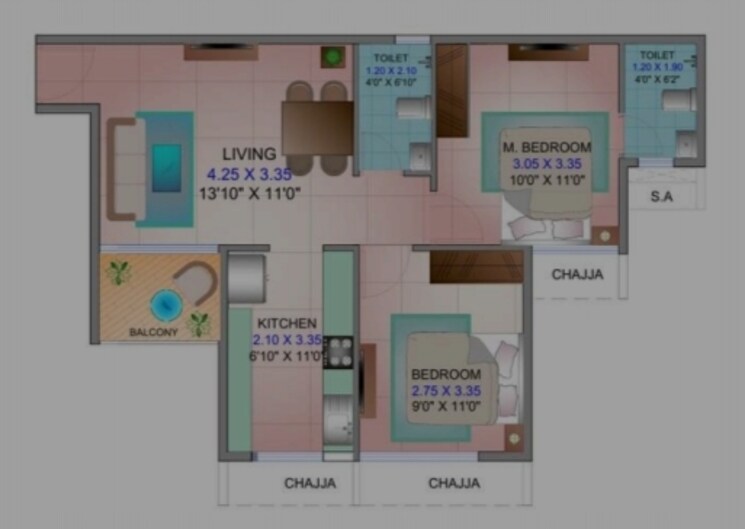 Floor Plan, nerul sector 18a 2 Bedroom 567 Sq.Ft. Apartment In Nerul Sector 18a Navi Mumbai 8261575