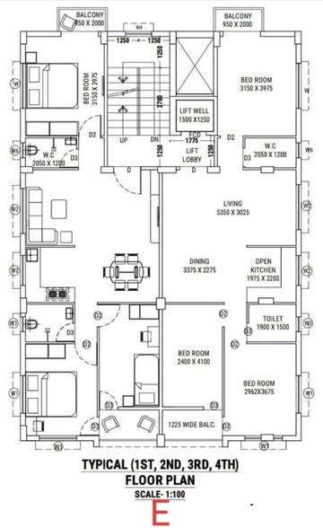 Floor Plan in 3 BHK Apartment at New Town – for Sale