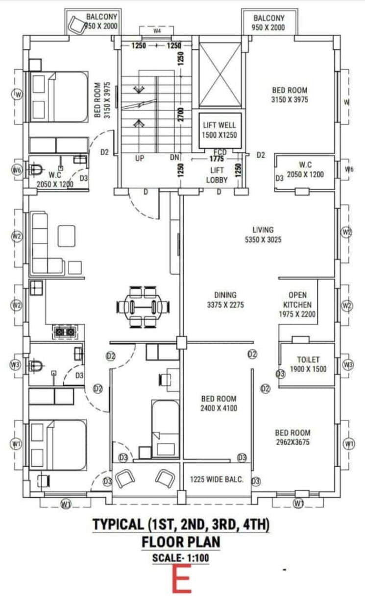 Floor Plan, new town 3 Bedroom 1250 Sq.Ft. Apartment In New Town Kolkata 8262426