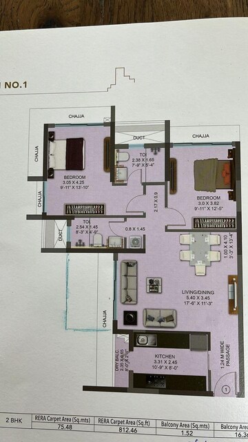 Floor Plan in 2 BHK Apartment at K Raheja Ascencio, Chandivali – for Rent
