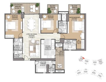 Floor Plan in 3 BHK Apartment at Puri Emerald Bay, Sector 104 – for Sale