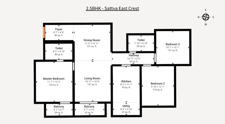 Floor Plan, salarpuria-sattva-east-crest 3 Bedroom 1409 Sq.Ft. Apartment In Old Madras Road Bangalore 8282144