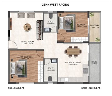 Floor Plan in 2 BHK Apartment at Prayuktha PM Garden, Rajanukunte – for Sale