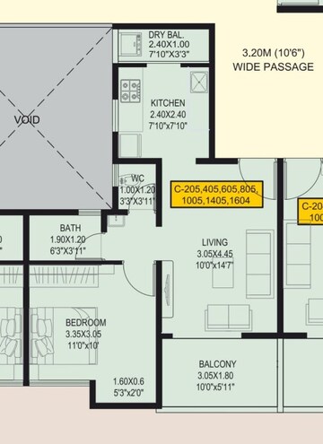 Floor Plan in 1 BHK Apartment at Vighnaharta Life Canvas, Mamurdi – for Rent