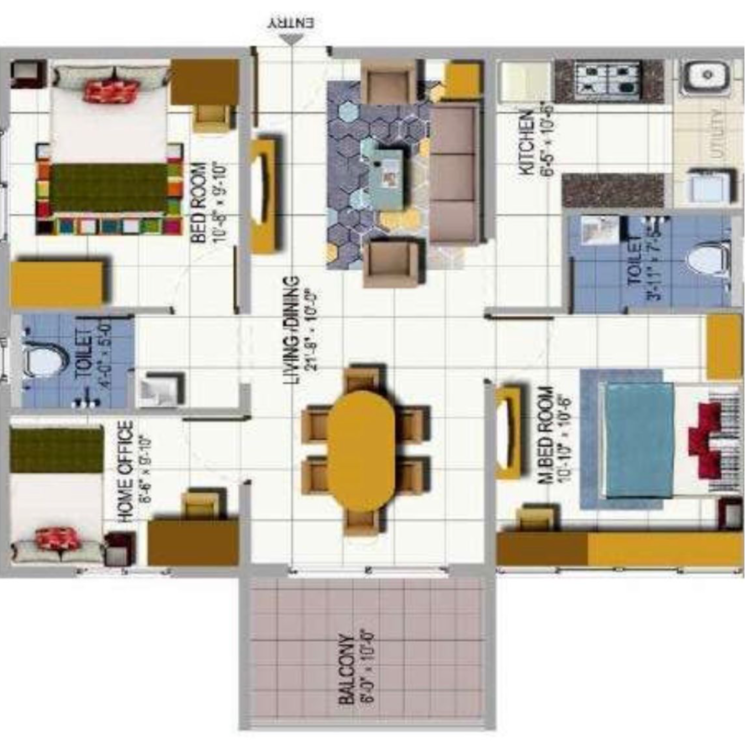 Floor Plan, bachupally 2.5 Bedroom 1110 Sq.Ft. Apartment In Bachupally Hyderabad 8287121
