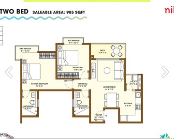 Floor Plan in 2 BHK Apartment at Bhartiya Nikoo Homes, Thanisandra Main Road – for Sale