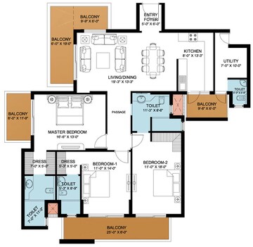 Floor Plan in 3 BHK Apartment at Puri Pranayam, Sector 82 – for Rent
