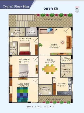 Floor Plan in 3 BHK Apartment at Madhurawada – for Sale