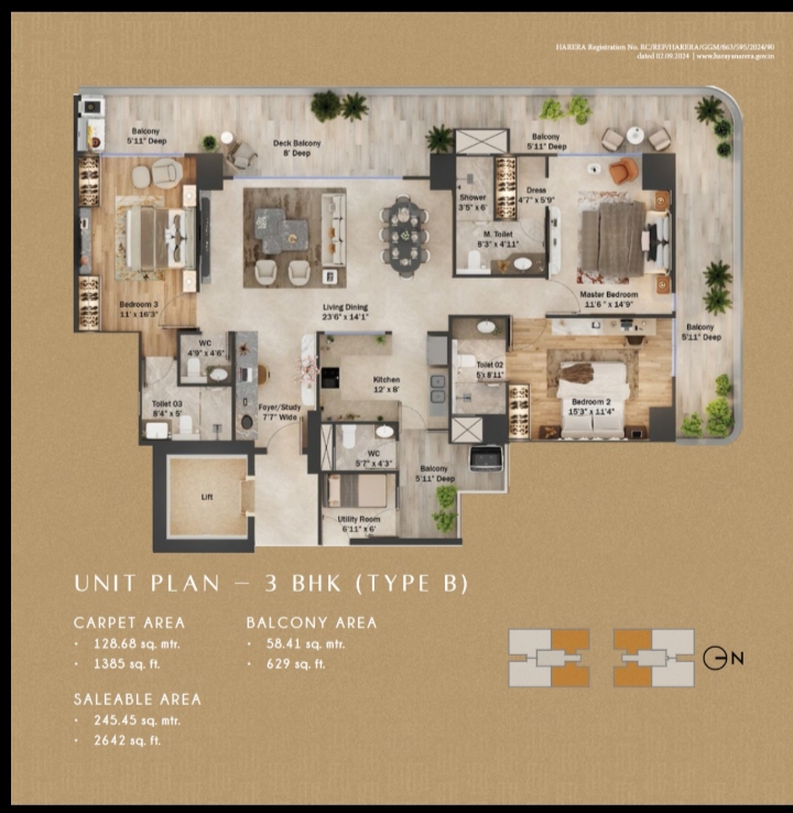 3 BHK + Servant Room,Extra Room Apartment For Sale in TREVOC Royal Residences