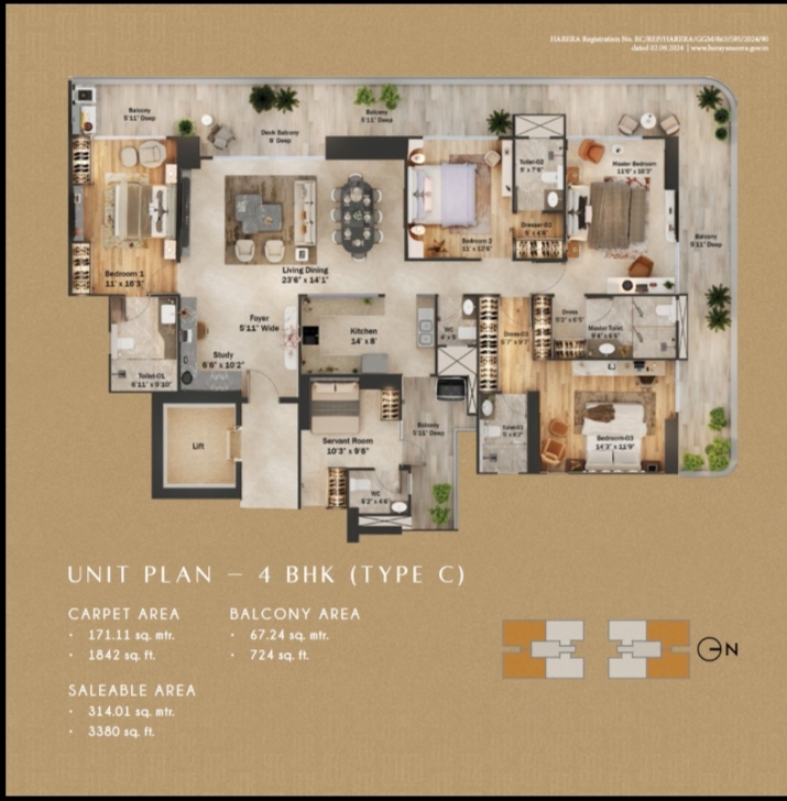 4 BHK + Servant Room,Extra Room Apartment For Sale in TREVOC Royal Residences