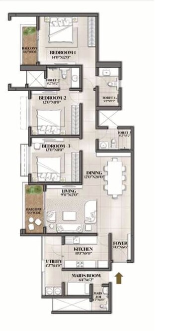 Floor Plan in 3 BHK Apartment at Avalon Park At The Prestige City, Sarjapur Road – for Sale