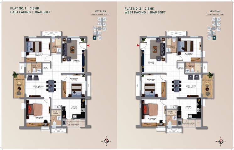 Floor Plan, my-home-tridasa 3 Bedroom 1840 Sq.Ft. Apartment In Tellapur Hyderabad 8301369