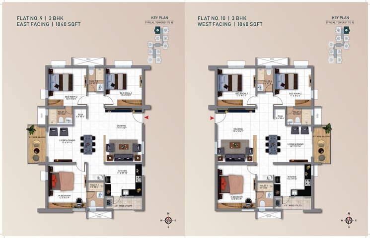 Floor Plan, my-home-tridasa 3 Bedroom 1840 Sq.Ft. Apartment In Tellapur Hyderabad 8301369