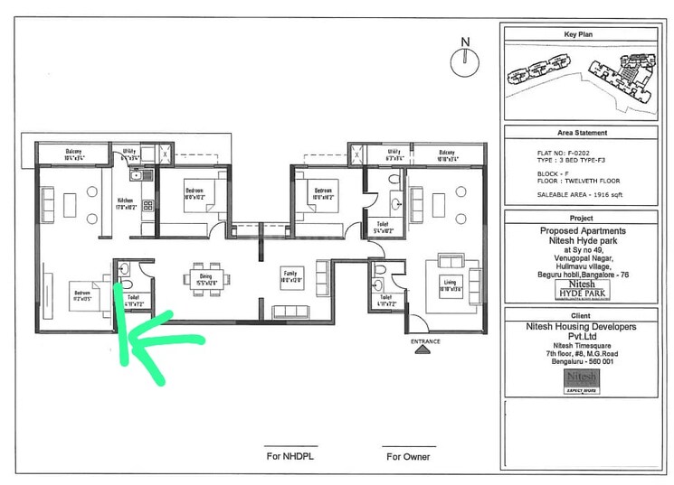 Floor Plan, nitesh-hyde-park 3 Bedroom 1916 Sq.Ft. Apartment In Bannerghatta Road Bangalore 8304155