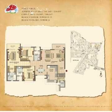 Master Plan in 3 BHK Apartment at Prestige Lakeside Habitat, Varthur – for Rent