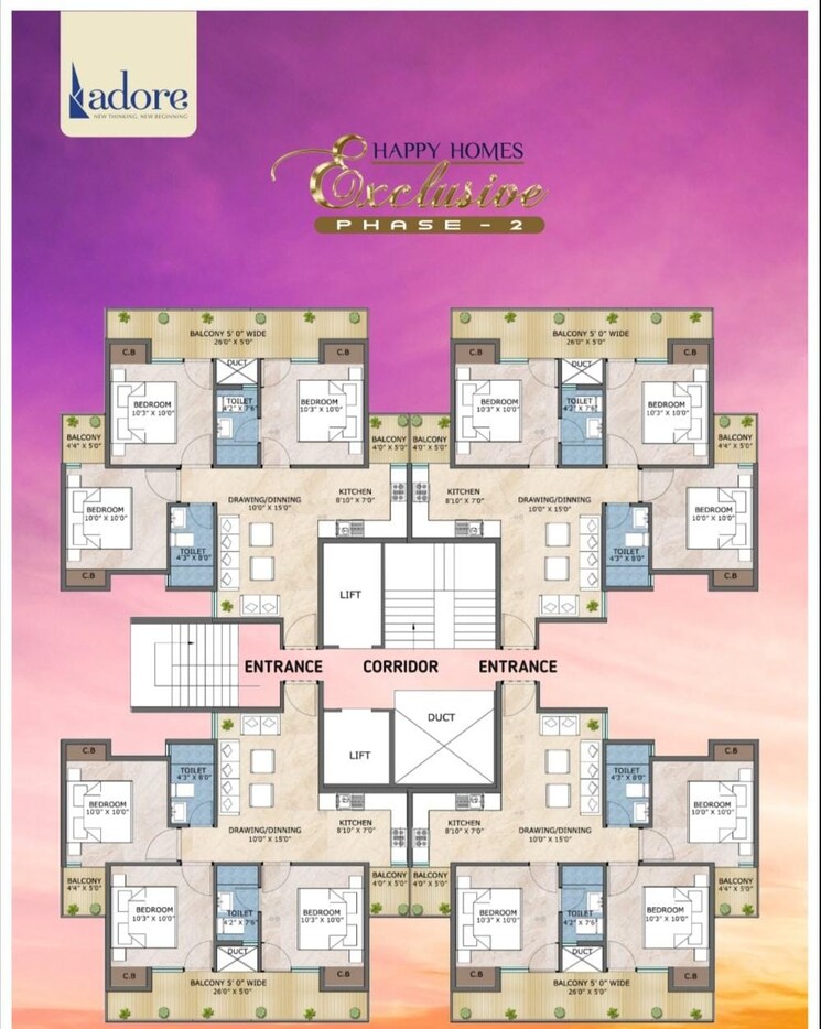 Floor Plan, adore-happy-homes-exclusive 3 Bedroom 1000 Sq.Ft. Apartment In Sector 86 Faridabad 8308046