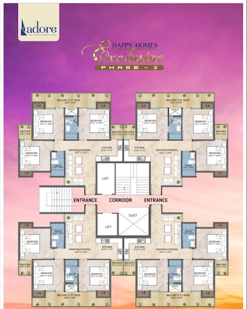 Floor Plan in 3 BHK Apartment at Adore Happy Homes Exclusive, Sector 86 – for Sale