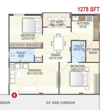 Floor Plan in 2 BHK Apartment at Hi Tech City – for Rent